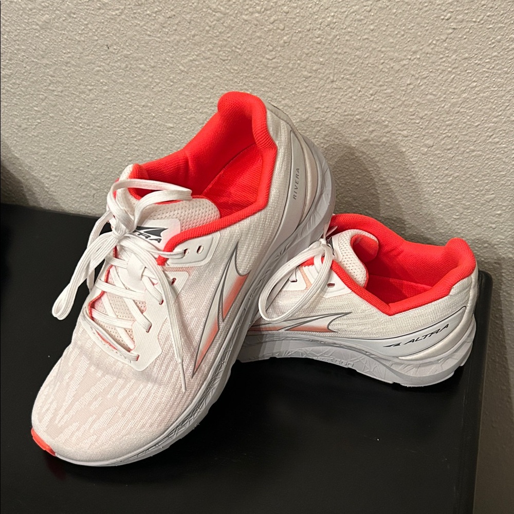 Altra White and Red Athletic Shoes